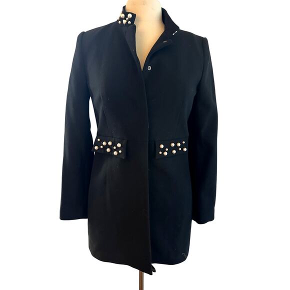 Zara Black Jacket with Pearls Size Medium - Picture 2 of 5